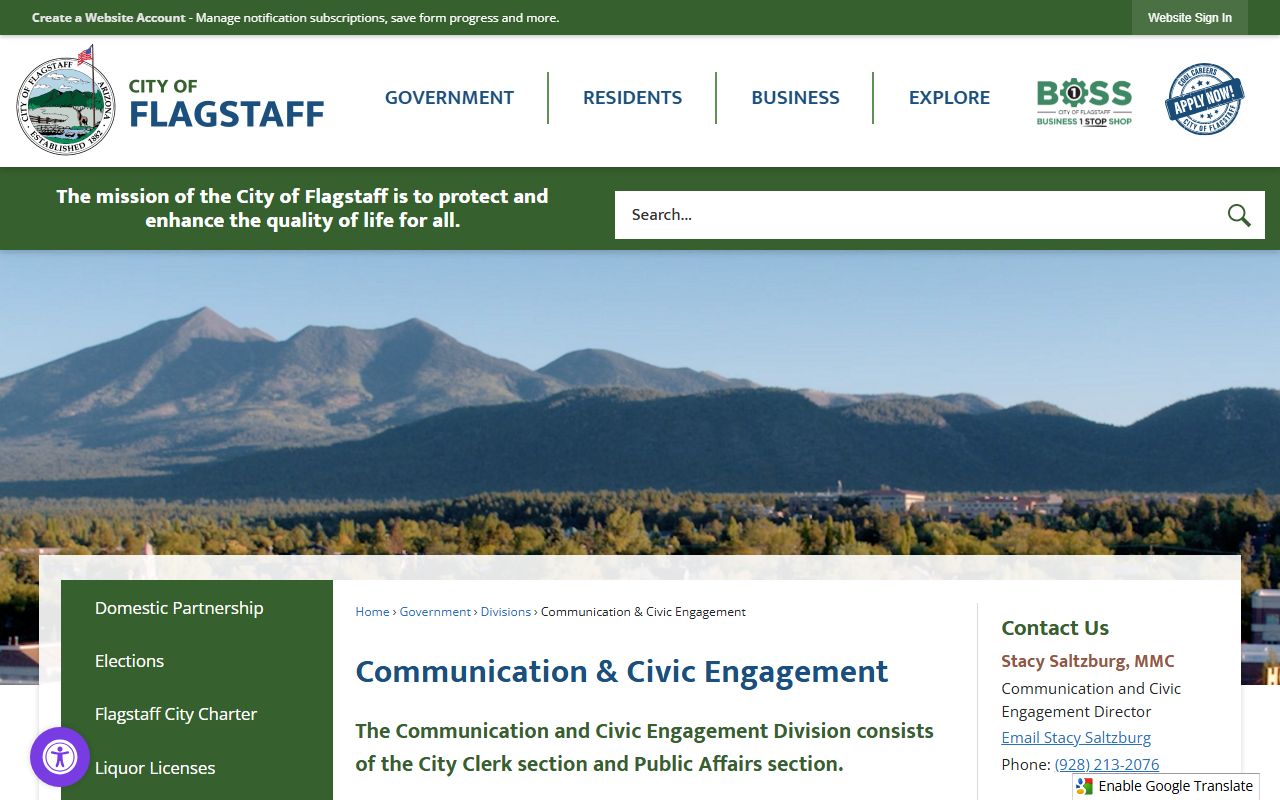 Flagstaff City Clerk office website with contact information
