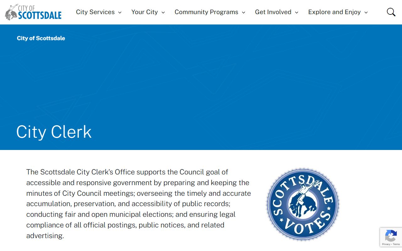 Scottsdale City Clerk website for city administrative records requests