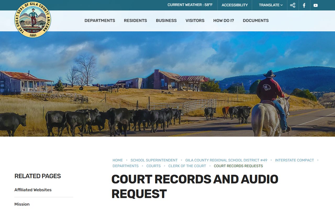 Gila County court records request page for family law cases