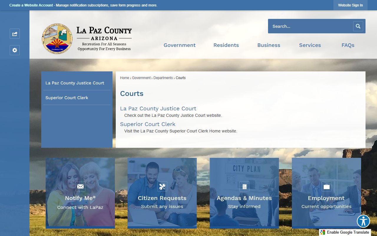 La Paz County government courts page