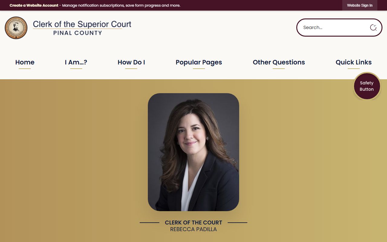 Pinal County Clerk of Superior Court homepage with family court record services