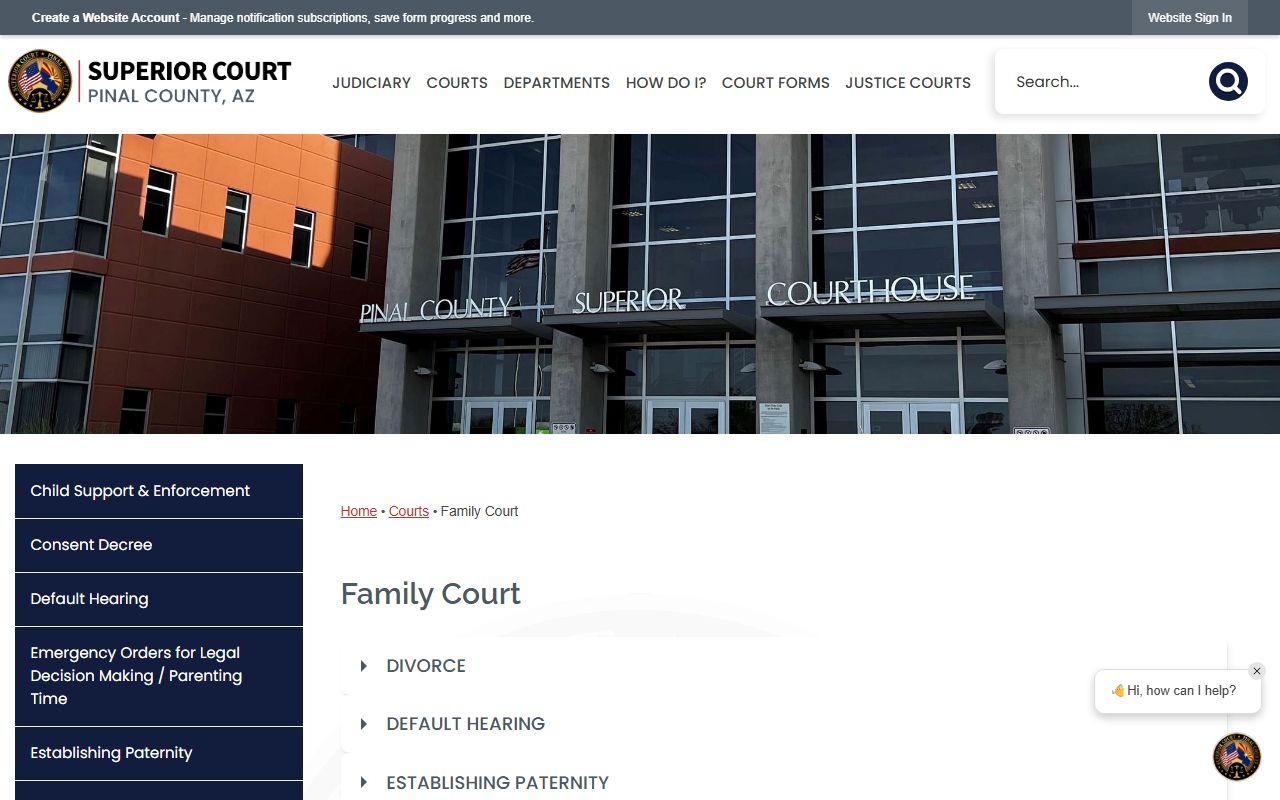 Pinal County Family Court information page for divorce and custody cases