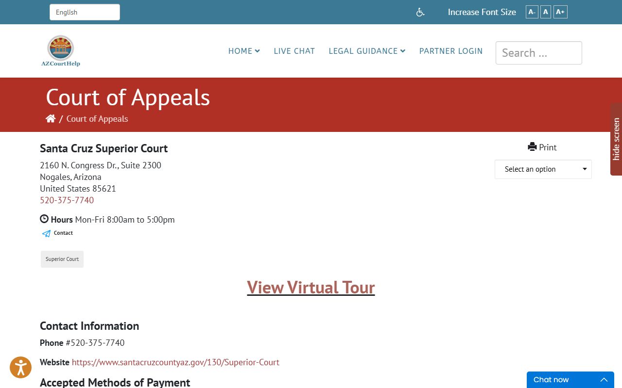 Santa Cruz County Superior Court information page showing family court resources
