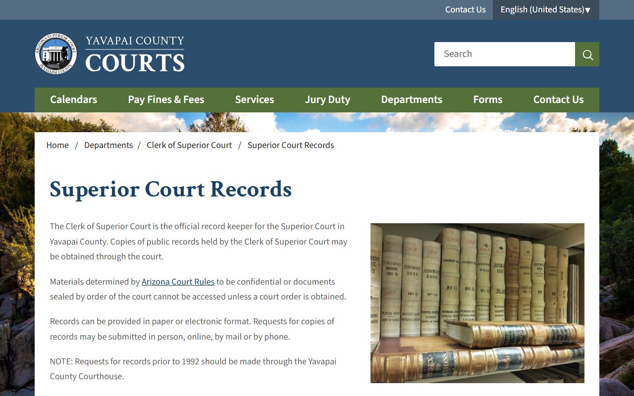 Yavapai County Superior Court records request page for family court documents