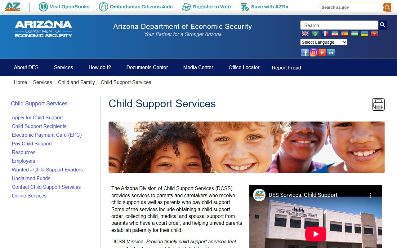 Arizona Division of Child Support Services portal